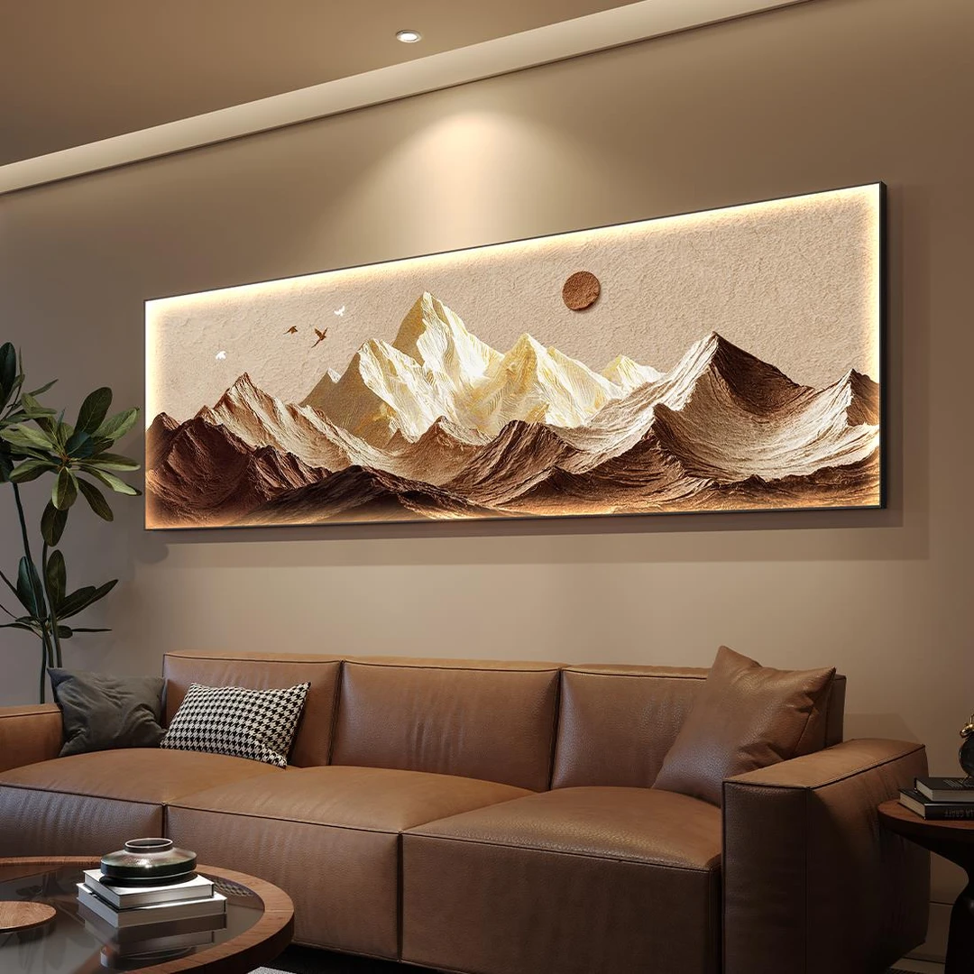 背有靠山客厅装饰画轻奢高级感发光壁画2025新款沙发背景墙挂画