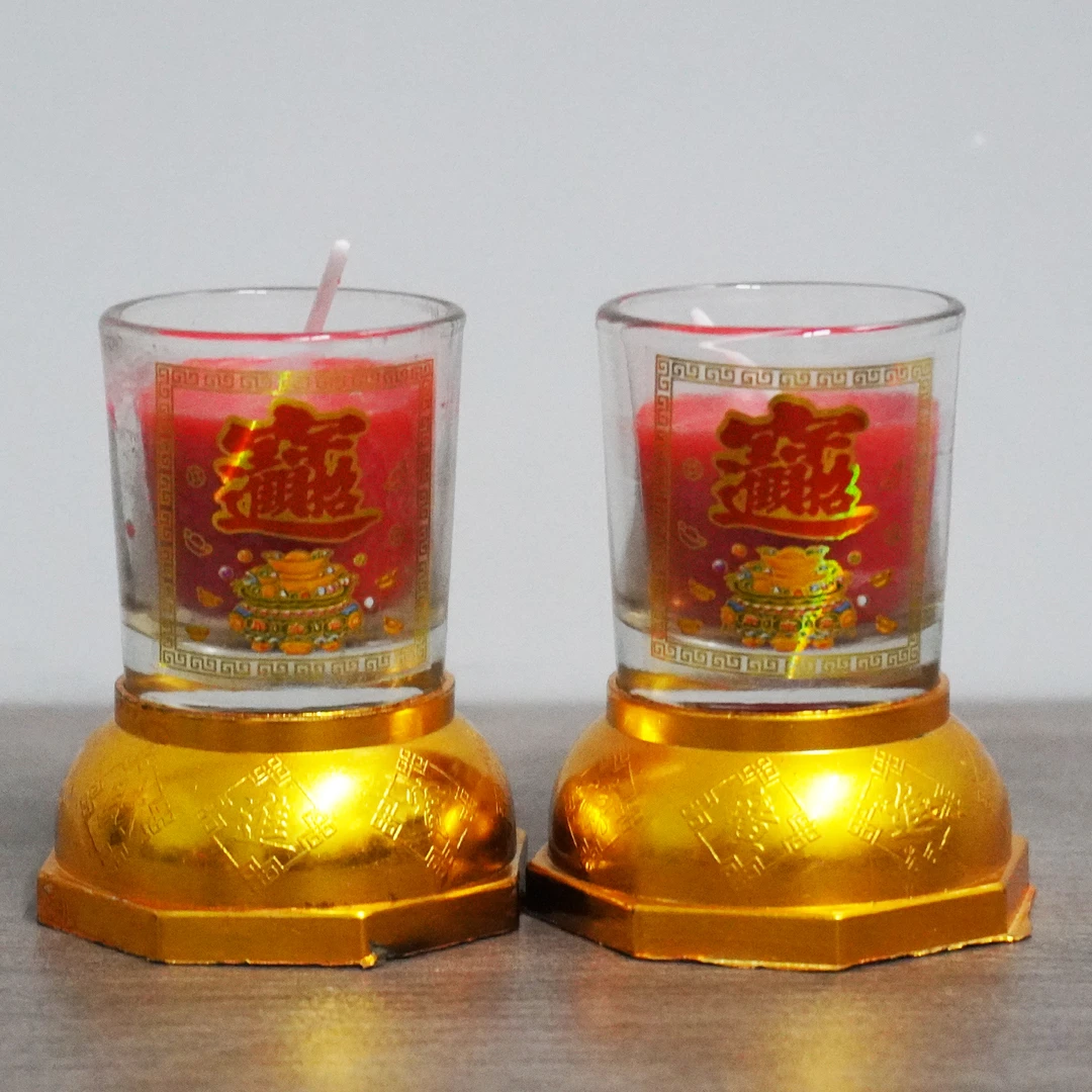 12小时无烟招财酥油蜡烛带金色底座节日过年专用防风供灯蜡烛