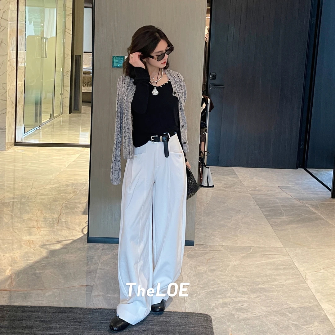 TheLOE/【牛奶白工装裤】质遮肉阔腿裤设计感长裤高腰#07.22K-G6094
