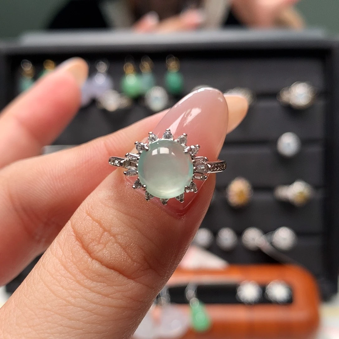 翡翠银S925镶嵌颈饰戒指