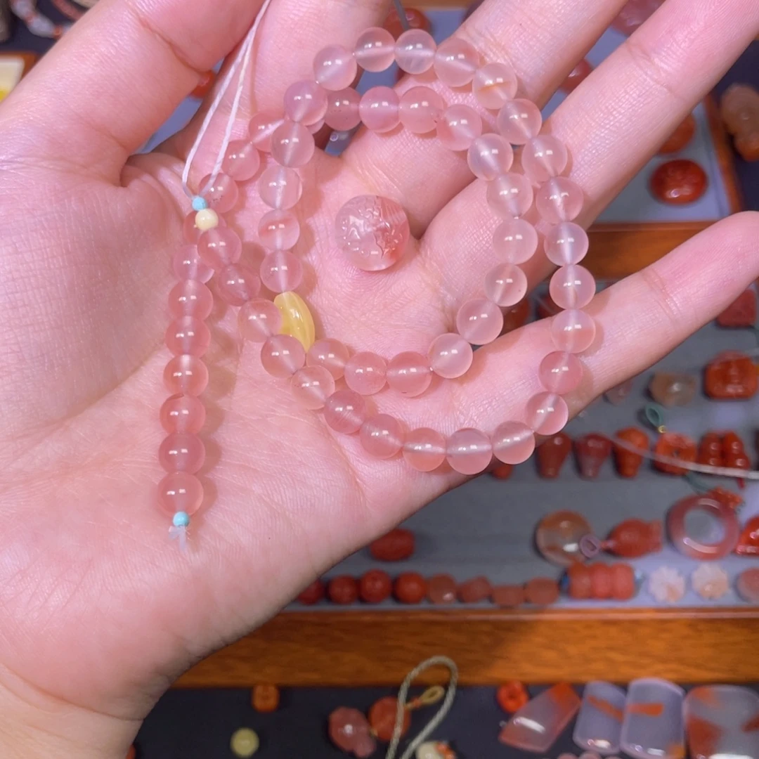原***妹南红玛瑙冰粉双圈手串未镶嵌