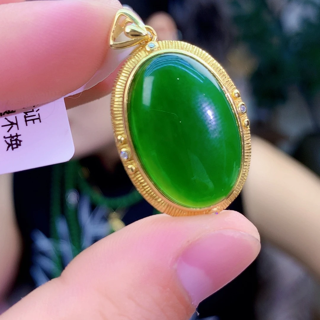 吊坠(不含链)银S925镶嵌和田玉（碧玉）吊坠