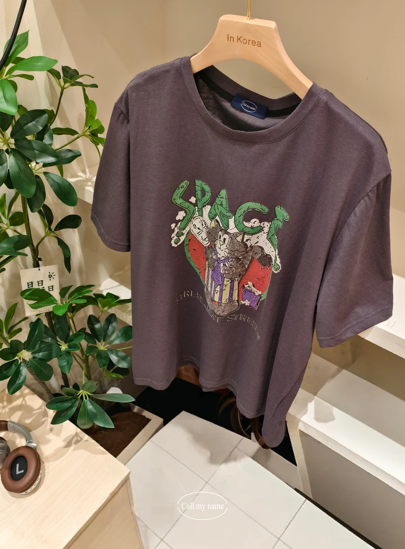 韩国代购.  Call my name  花栗鼠短袖  深灰色 L25051738