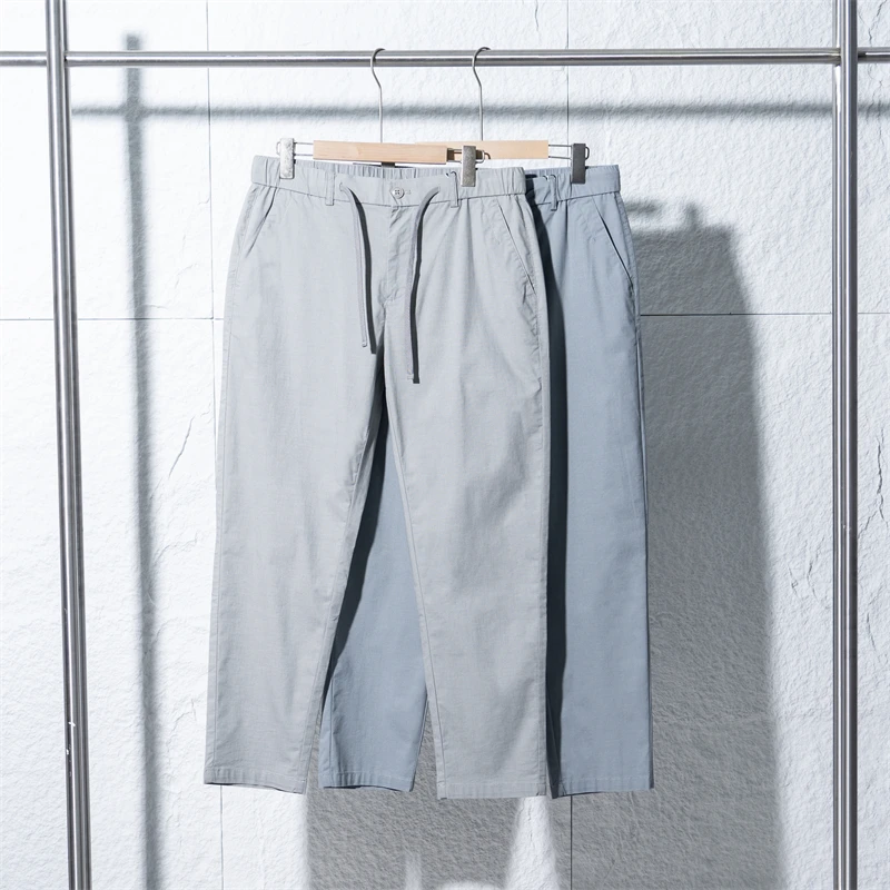 【退货补运费】夏季剪标款男士简约百搭薄款松紧腰亚麻休闲裤2U104