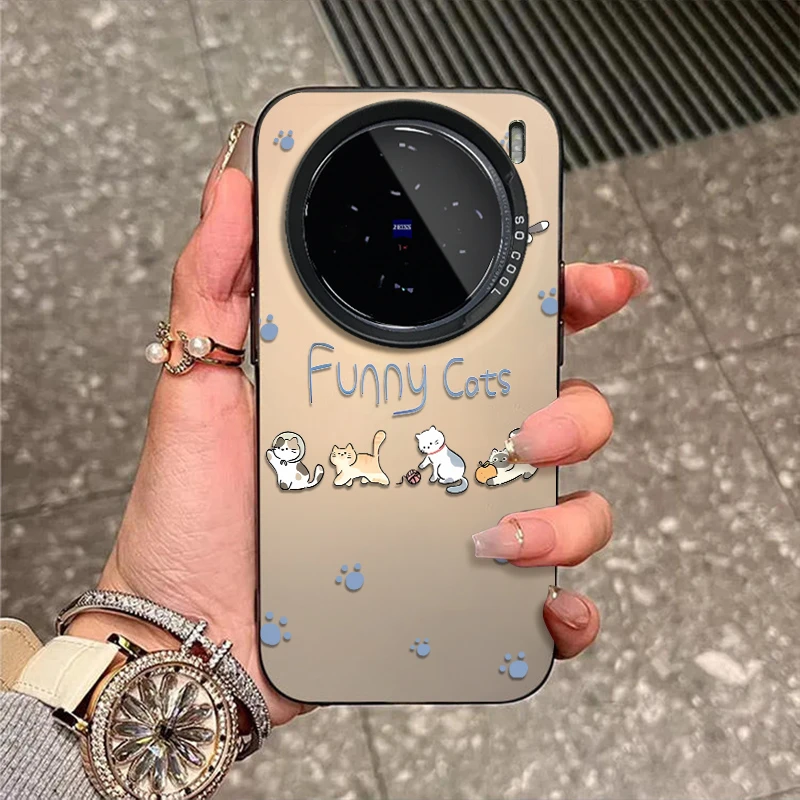 卡通小猫适用vivox300手机壳x200新款x100磨砂x90防摔x80彩银外壳