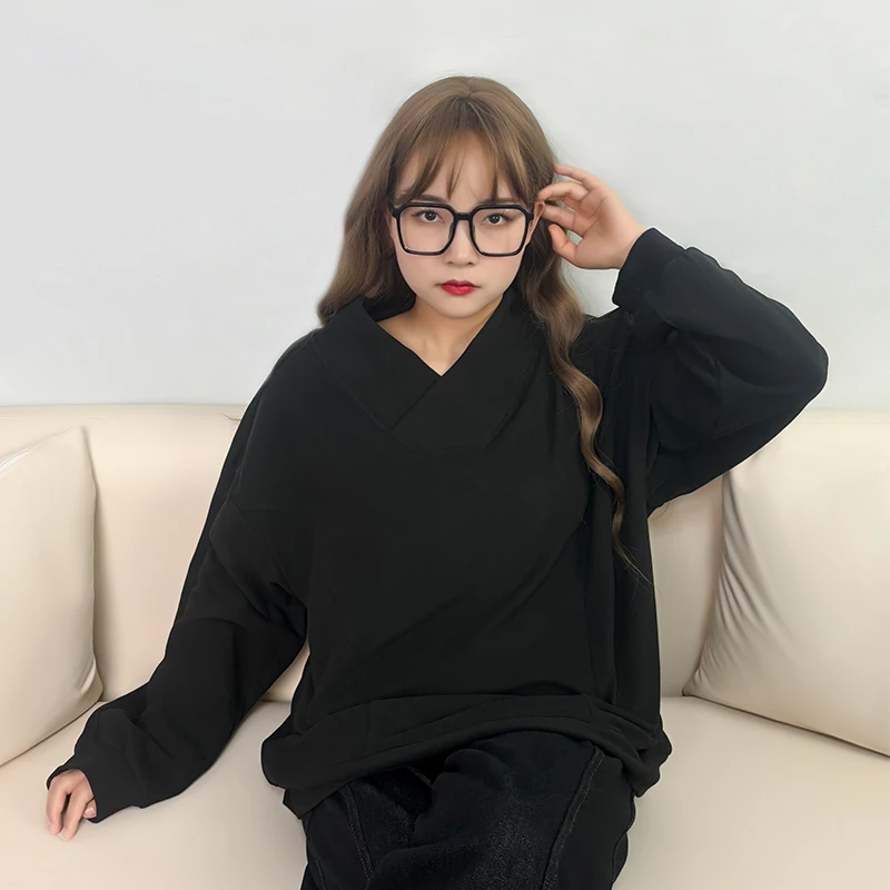 300斤春季美式宽松男士女士慵懒打底衬衫外穿德绒t恤长袖卫衣上衣