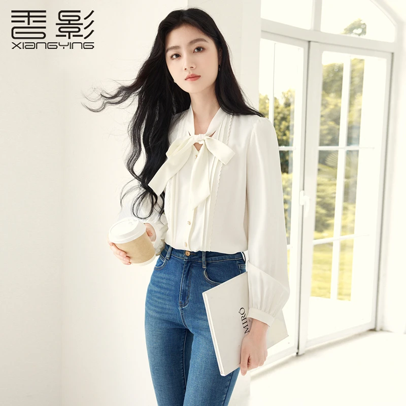 C844129衬衫 香影雪纺衬衫女长袖秋冬新款通勤法式上衣