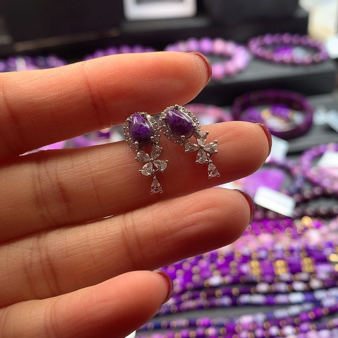 苏纪石（舒俱来）耳钉银S925镶嵌