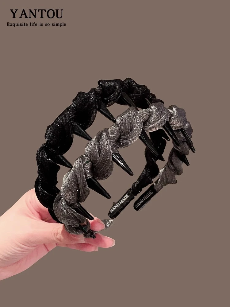 气质小香风珠光纱发箍女2025新款外出百搭高级感压发头箍防滑带齿