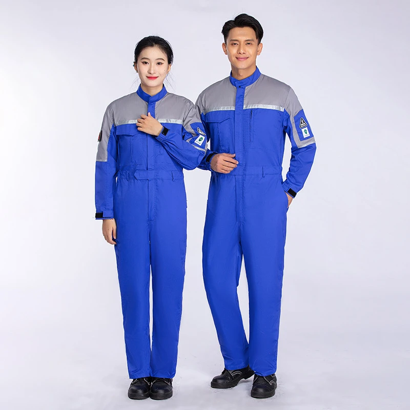 防静电连体服装汽修工作制服石油电子化工厂反光条劳保服拼色工服