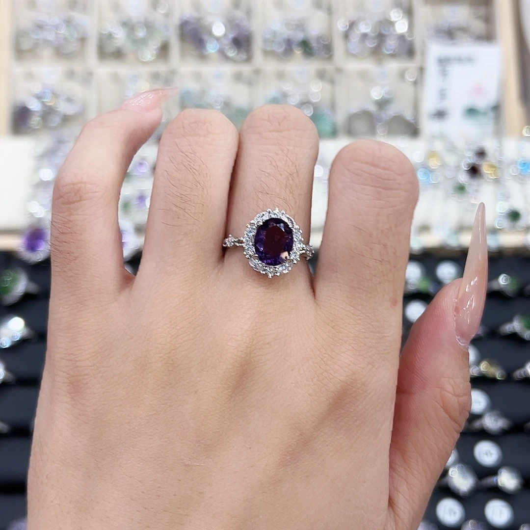紫晶戒指银S925镶嵌