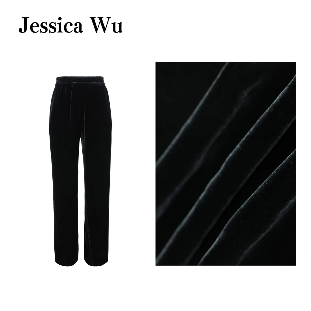 JESSICA WUget大长腿~超显瘦哑光复古真丝丝绒阔腿裤255903003