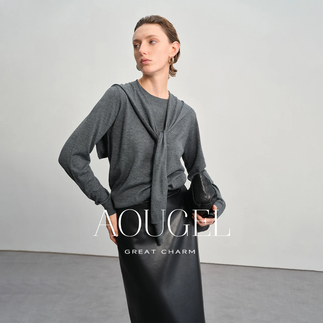 AOUGEL 可拆卸披肩设计感长袖针织衫上衣女秋季简约百搭打底衫