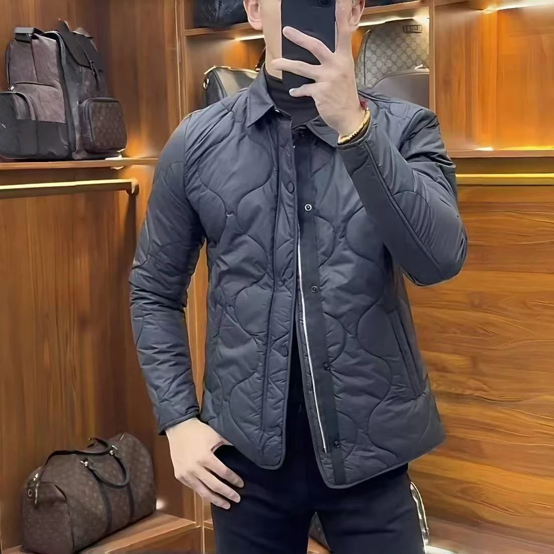 冬季新款男士外套轻薄棉服翻领百搭轻夹克棉衣修身休闲商务保暖