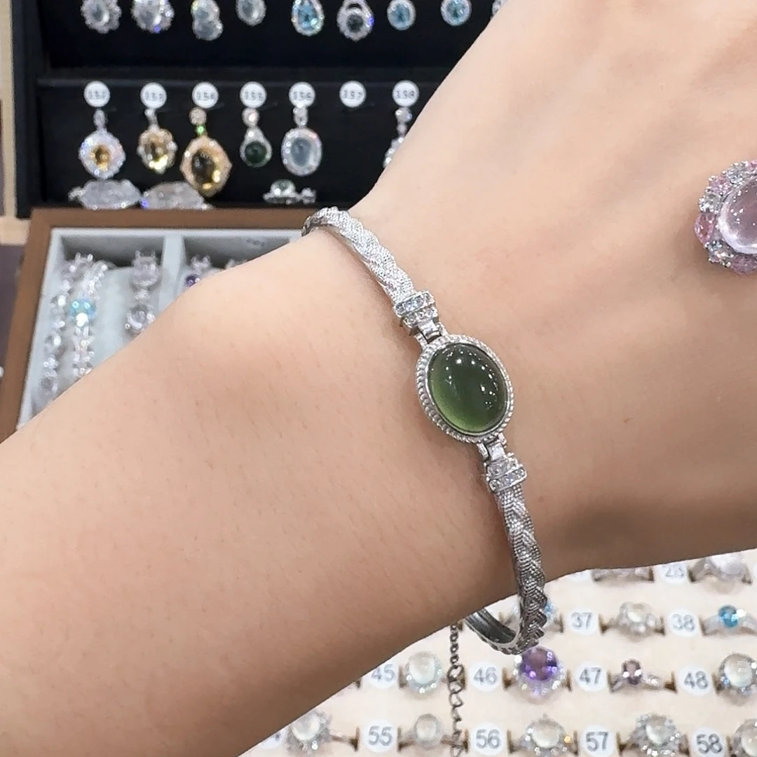 1***圆蛇纹石玉银S925镶嵌戒指