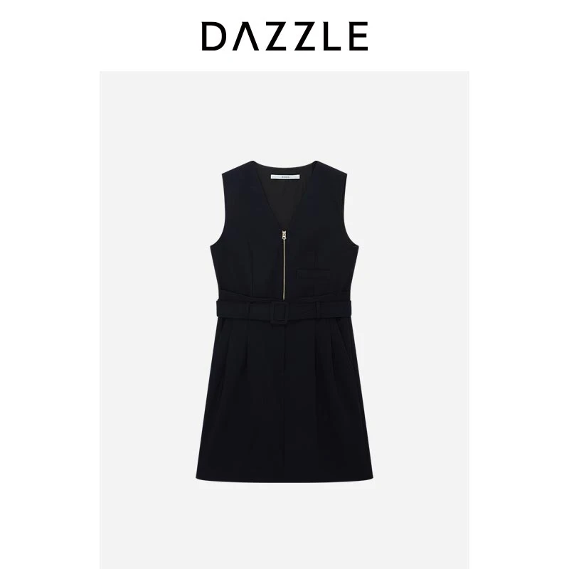 DAZZLE地素连衣裙夏季深蓝色无袖连衣裙2E2O307