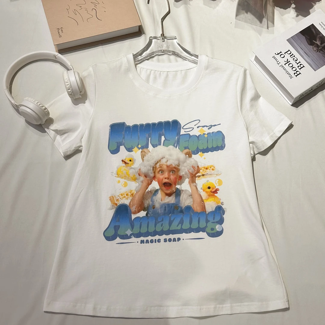 琼尚-美式复古印花圆领短袖992123112