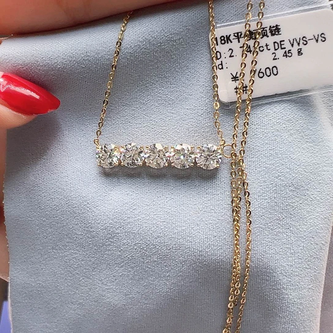 实验室培育钻石项链18K金镶嵌2.741ct K黄培育钻石平衡木项链（大）