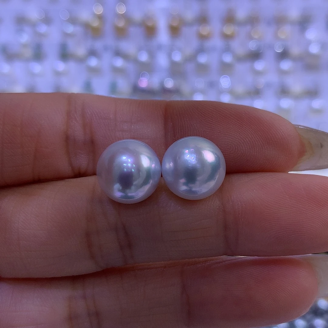 海水珍珠耳饰18K金镶嵌N****装近12mm澳白