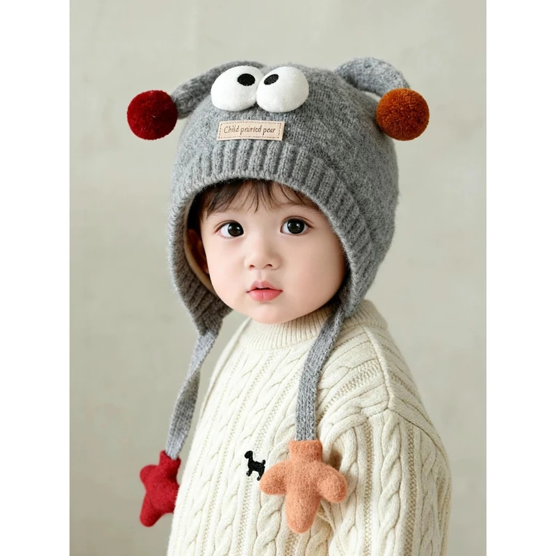 儿童帽子秋冬季保暖加厚针织护耳帽男孩女宝宝防风可爱搞怪毛线帽