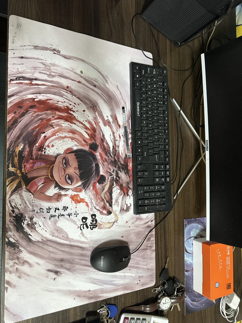 真皮头层牛皮桌垫 牛皮鼠标垫 电脑桌垫70x40cm 印花工艺