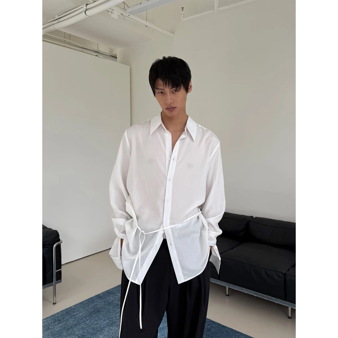 weave【新品】纯白时光 白色百分百天丝静奢轻透亲肤感宽松绑带衬衫