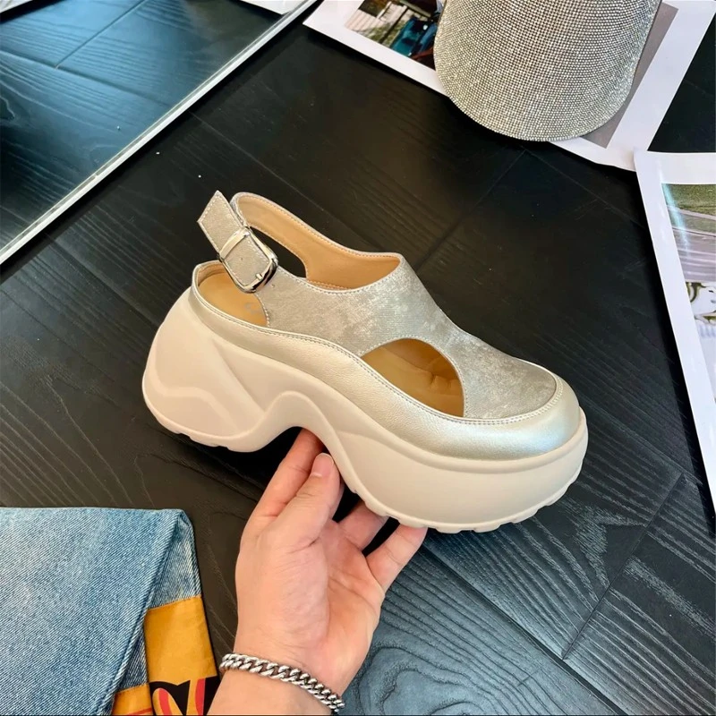 增高8CM2025夏季新款轻奢爆款休闲风百搭软底透气女老爹鞋