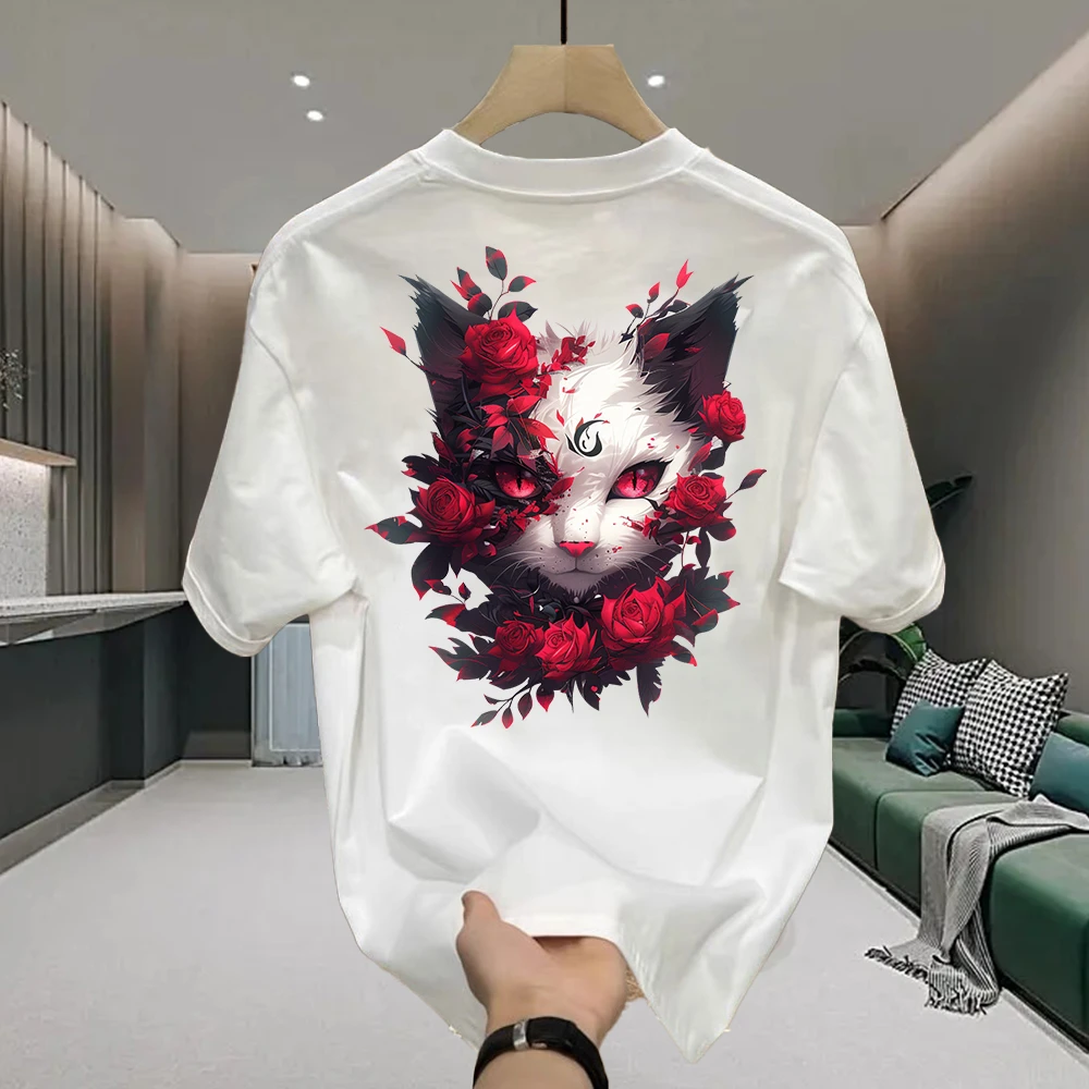 美式痞帅重磅纯棉T恤-蔷薇CAT  男女潮牌宽松圆领个性喜居麦短袖