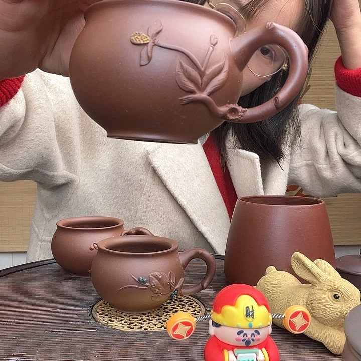 紫砂茶杯疏**盖原矿紫砂杯