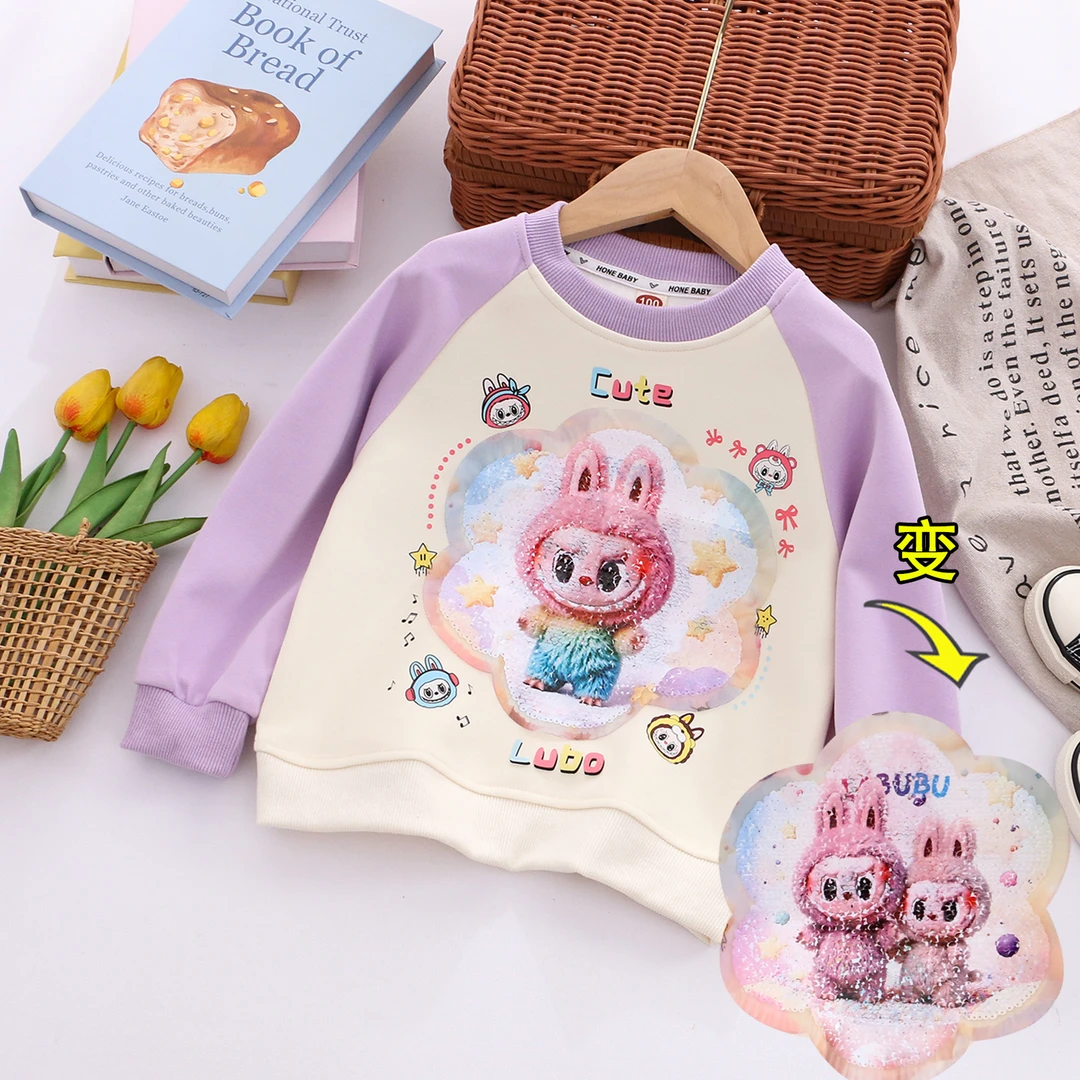 女童秋冬变色亮片卫衣中大童纯棉新款卫衣女孩子加绒卡通衣服