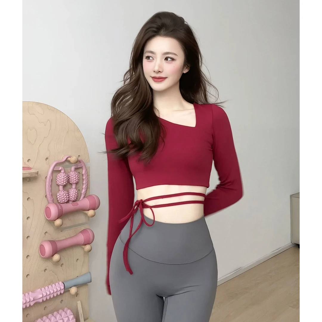 gogoyoga修身瑜伽服女秋冬长袖带胸垫显瘦普拉提训练服健身上衣