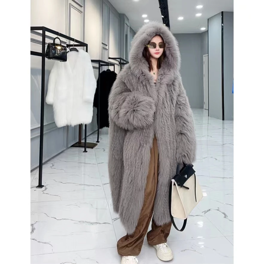 【思语】“灰太狼”CC105狐狸毛双面密编皮长款外套休闲衣服女慵懒风