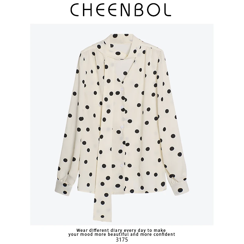 3175长袖衬衫时尚波点衬衫女春秋新款简约设计感上衣通勤OL衬衣