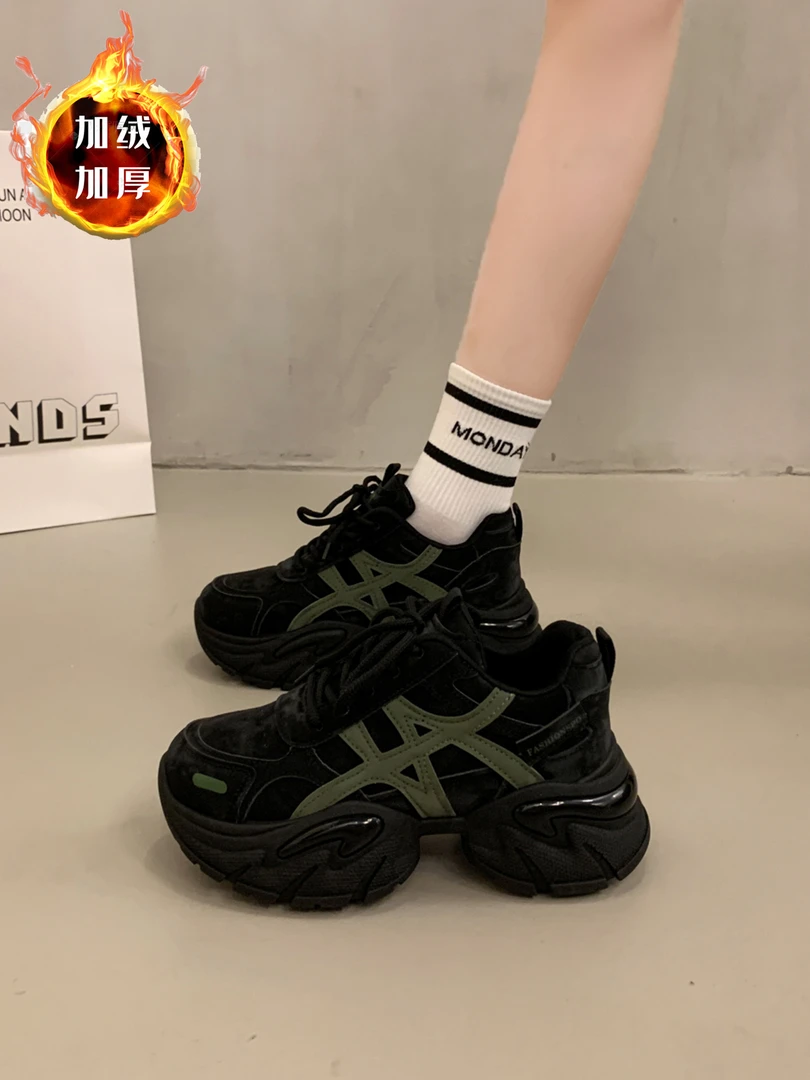 NY小个子增高欧货厚底老爹鞋女2025冬季新款加绒保暖休闲运动鞋潮