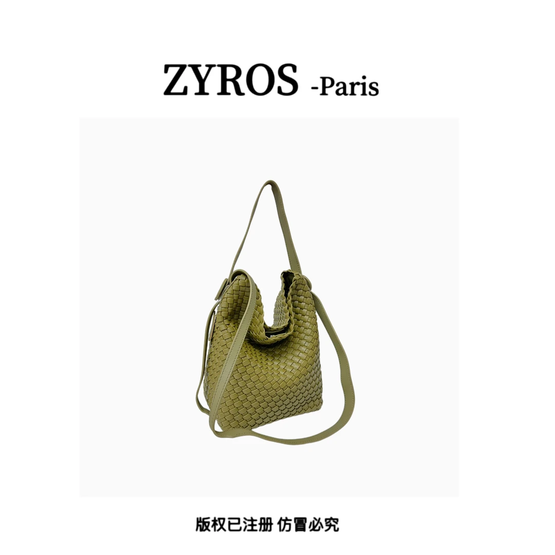 ZYROS/秋冬新款绿色编织高级感时尚百搭单肩斜挎休闲托特包女Z451