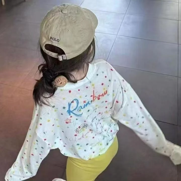 清薄凉感多巴胺彩色波点圆领长袖T恤女童2025夏新款防晒罩衫上衣