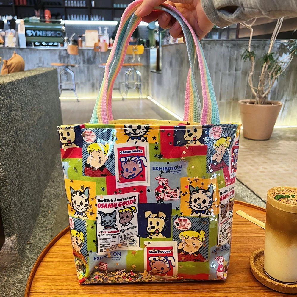 日系可爱原田手提袋透明流沙棉布手拎包大容量单肩包