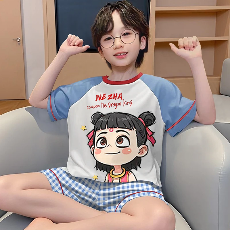 儿童睡衣男童纯棉男孩小孩大童薄款夏季哪吒2025新款夏天短袖全棉