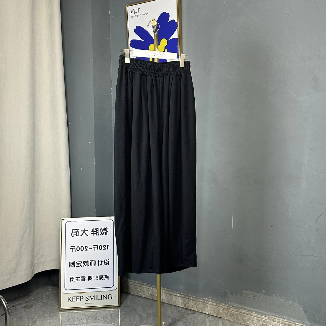 607-大码女装200斤夏季秋季气质宽松休闲阔腿裤V领套装收腰显瘦