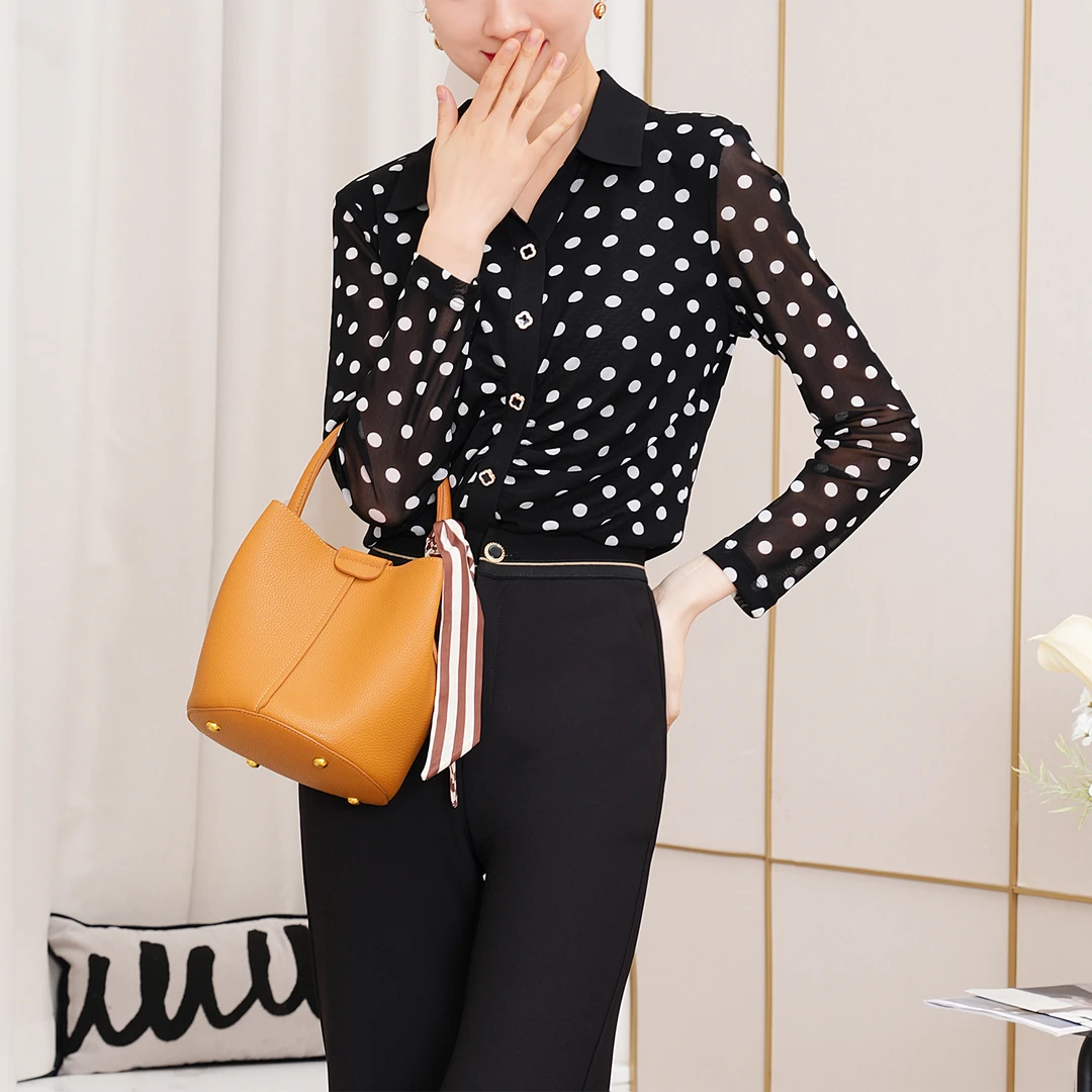 【春季上新】薄款时髦上衣波点法式轻奢气质衬衫外穿AQ2503衣长54