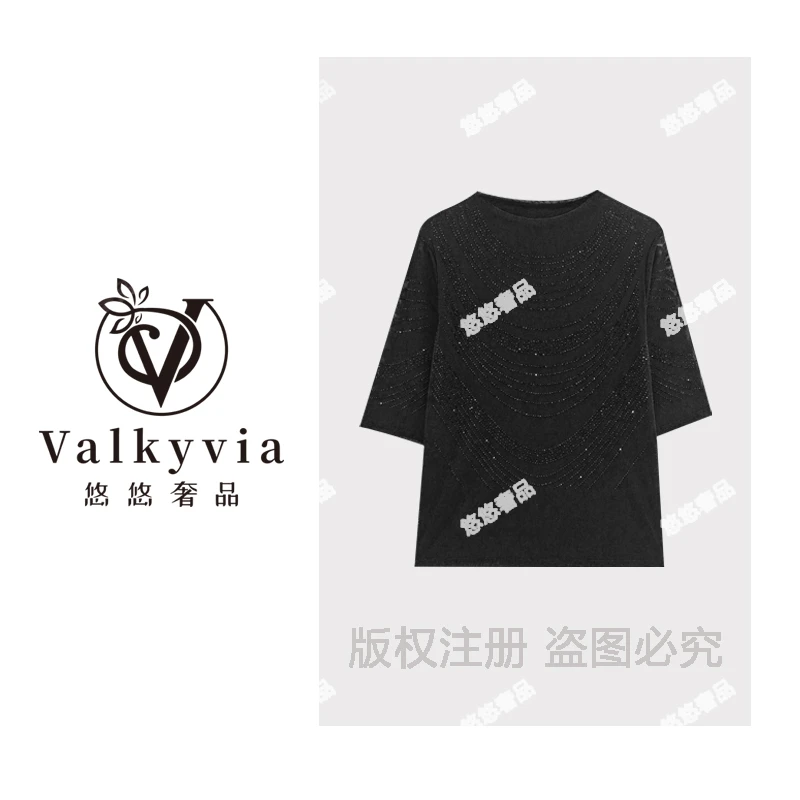 【Valkyvia/悠悠奢品】重工烫钻百搭显瘦短袖T恤DX4322