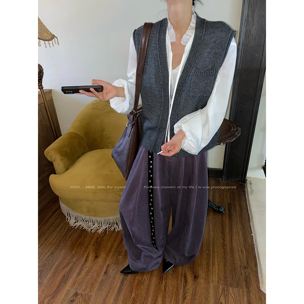 JCCC影子【拾灰集】灰色羊毛混纺V领拉链无袖卷边马甲JE5OZS10