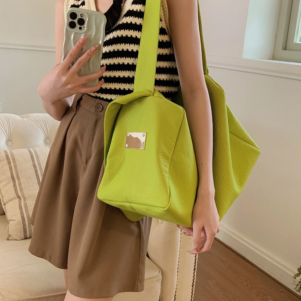 果绿色奶酪包韩系大容量女包单肩包斜挎包2025新款时尚捏捏托特包