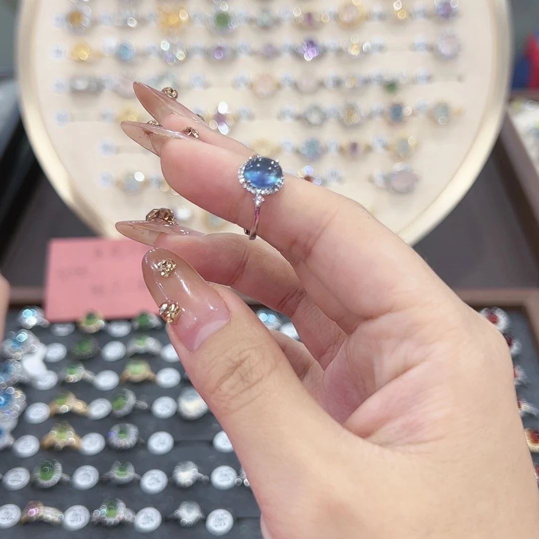 蛇纹石玉戒指银S925镶嵌微*