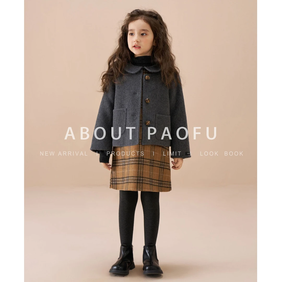 泡芙定制 2025冬款纯手工双面绵羊毛女童背心大衣 DY240947