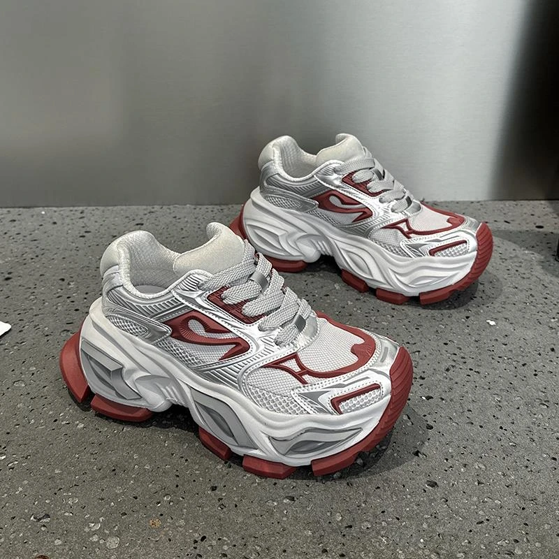 纪捷希老爹鞋女款夏季轻便擦色透气休闲鞋舒适百搭厚底跑步运动鞋