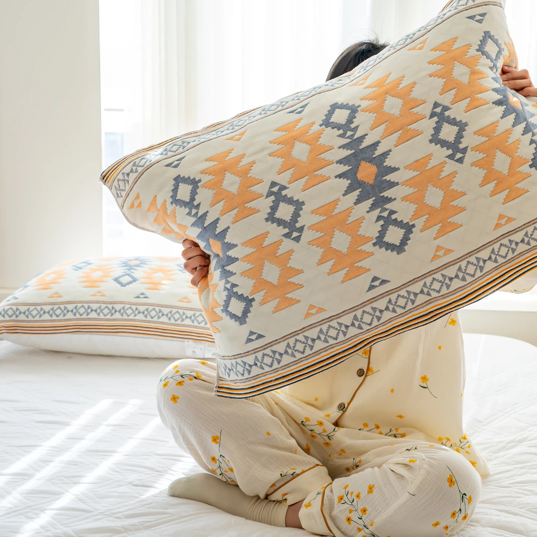 【京かわ会社】纯棉纱布枕巾一对装52*75cm 棱型