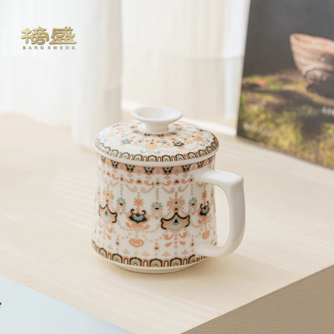 榜盛羊脂玉办公杯家用陶瓷马克杯泡茶杯办公室个人专用高档喝水杯
