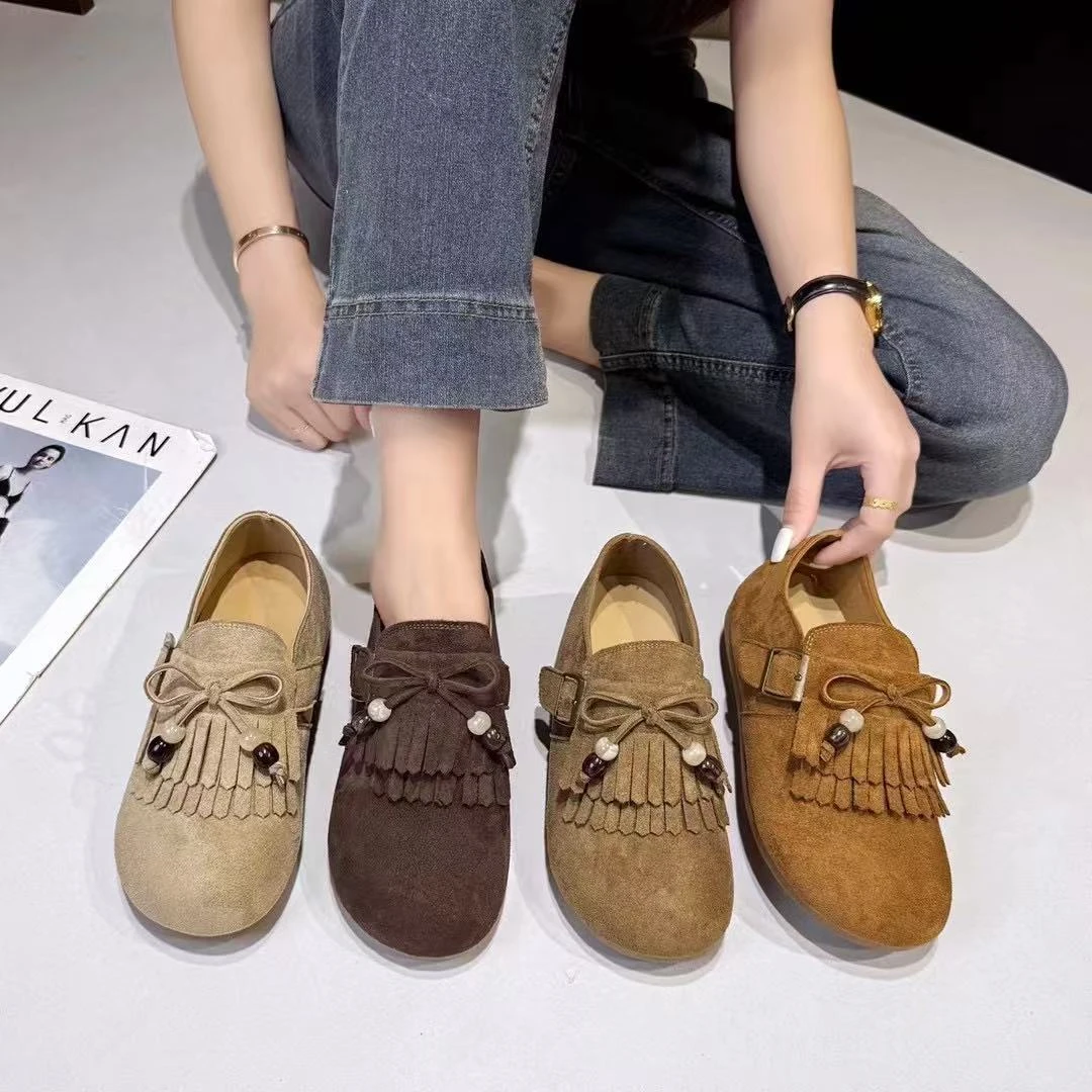 2025秋季新款软底软面时尚磨砂皮面豆豆鞋女鞋