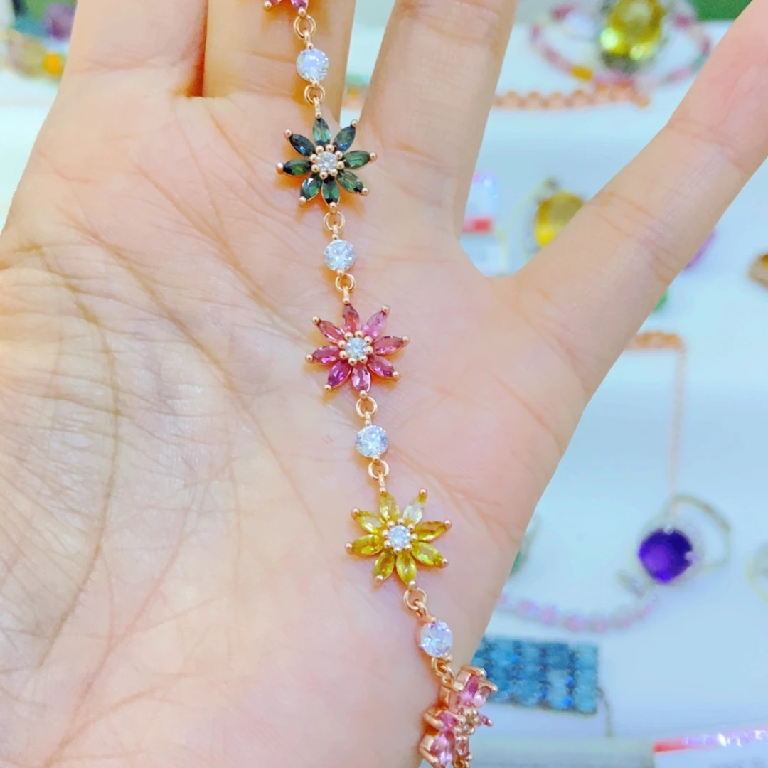 银S925镶嵌手链碧玺